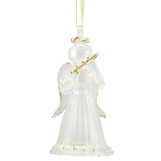 Glasdekoration ENGEL MIT FLOTE 11cm, transparent-gold