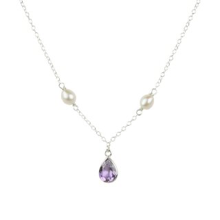 Kette SUAVE Amethyst mit Suswasserperlen, Silber