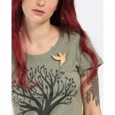 Broschenshirt - Baum mit Vogel S mid heather khaki