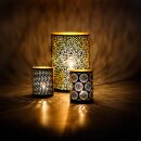 Windlicht 8x10cm DANDELION schwarz-gold, Eisenblech