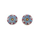 Ohrstecker floral rund blau-rot, Fliese
