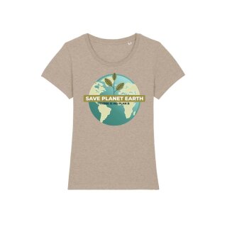 Save the Planet - T-Shirt Damen L Heather Sand