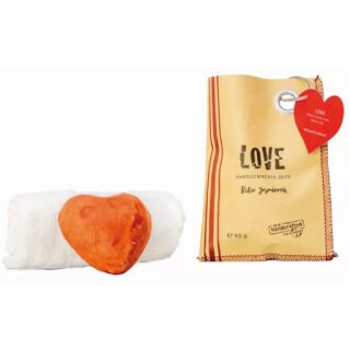 Geschenkset Seife "Love" mit Waschhandschuh, oder Gästehandtuch, 100% Baumwolle aus kbA,