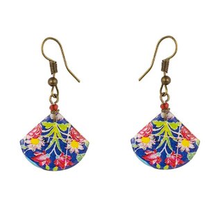 Ohrringe Blumen-Muster Tropfen, blau-bunt, Fliese