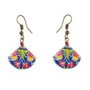 Ohrringe Blumen-Muster Tropfen, blau-bunt, Fliese