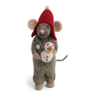 Maus Boy, grau mit Schneemann, 15 cm