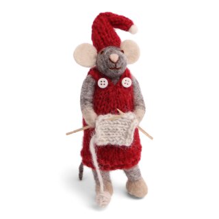 Maus Girl, grau strickend, 15 cm