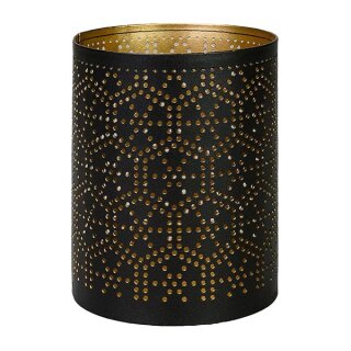 Windlicht 8x10cm HONEYCOMB schwarz-gold, Eisenblech