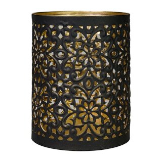 Windlicht 10x13cm XMAS STARS schwarz-gold, Eisenblech