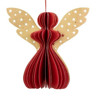 Baumschmuck Engel Origami 7cm rot-gold mit Sternen, Papier