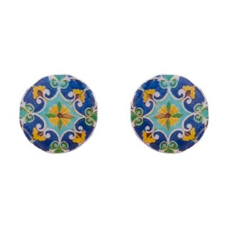 Ohrstecker Butterblume rund blau-gelb, Fliese