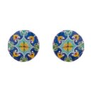 Ohrstecker Butterblume rund blau-gelb, Fliese