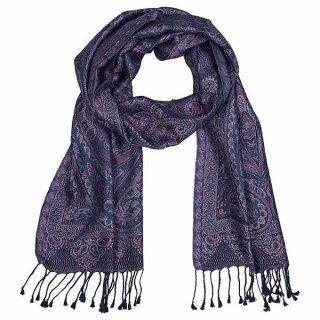 Schal PAISLEY denim blue-pink 165x35cm, Seide