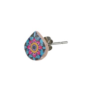 Ohrstecker Chrysantheme mini Tropfen blau-rosa, Fliese