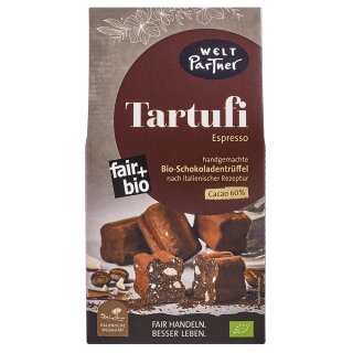 Tartufi Espresso, Cacao 60%, bio°, handgemachte Schokoladentrüffel, einzeln verpackt, 125g, vegan