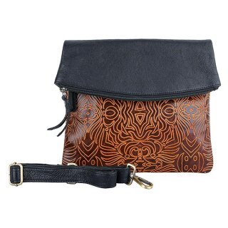 Handtasche Folder INDIRA dark camel, Ziegen-/ Rindsledermix