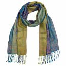 Schal PAISLEY turkis-blau-curry, 165x35cm, Seide