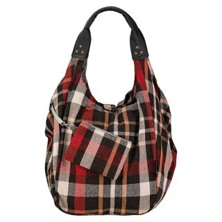 Tasche HOBOBAG Plaid, schwarz-rot, Wollmix