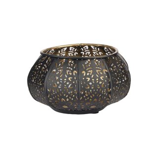 Windlicht 13x8cm FLORAL, schwarz-gold, Eisenblech