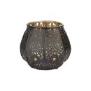 Windlicht 9x10cm FLORAL schwarz-gold, Eisenblech