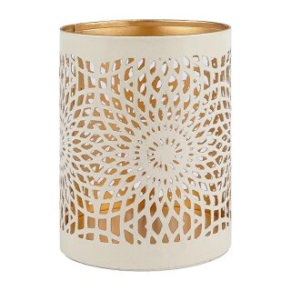 Windlicht 8x10cm MANDALA cremeweis-gold, Eisenblech