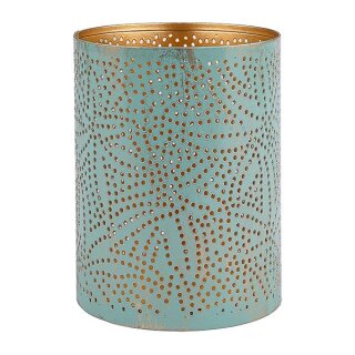 Windlicht 8x10cm LILIES mint-gold, Eisenblech