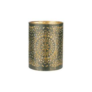 Windlicht 8x10cm GLAMOUR grun-gold, Eisenblech
