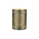 Windlicht 8x10cm GLAMOUR grun-gold, Eisenblech