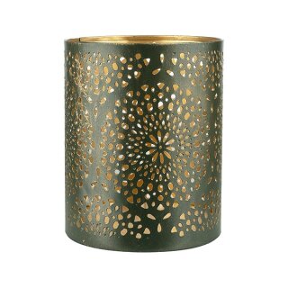 Windlicht 10x13cm GLAMOUR grun-gold, Eisenblech