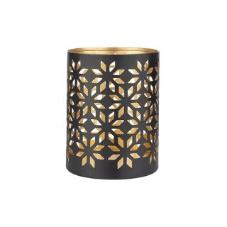 Windlicht 8x10cm SNOWFLAKE schwarz-gold, Eisenblech