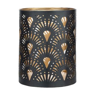 Windlicht 8x10cm PEACOCK schwarz-gold, Eisenblech