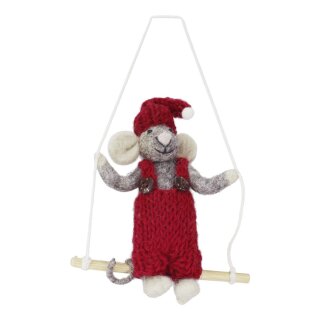 Maus Boy grau auf Schaukel, 12 cm