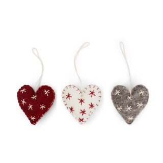 Herz gesteppt Sterne, 3er Set, 6 cm