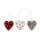 Herz gesteppt Sterne, 3er Set, 6 cm