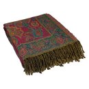 Wolldecke Plaid 200x140, FLOWERS, magenta-petrol, 100 % Woll