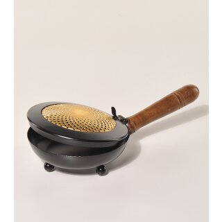 RÄUCHERPFANNE Eisen m. Messing, dm12xL24xH6cm, Holzgriff