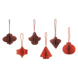 Set 12 Mini Kugeln Origami, rot+weinrot, Papier