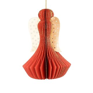 Baumschmuck Engel Origami 12cm rot Sterne, Glitter