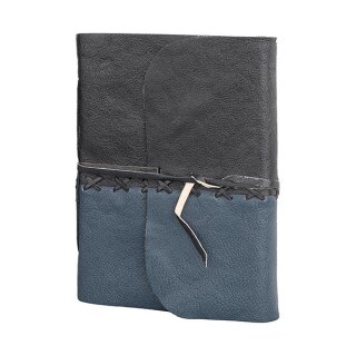 Notizbuch M STITCH mit Wickelband TwoTone blue, Leder