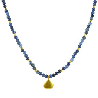 Ohrringe Gingko mit turkisem Chalcedon, vergoldet