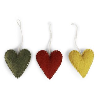 Herz gesteppt bunt, 3er Set, 6 cm