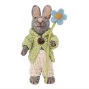 Hase grau / Jacke, Hose und Anemone blau, 14 cm