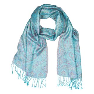 Schal PAISLEY turkis-pink, 165x35cm, Seide