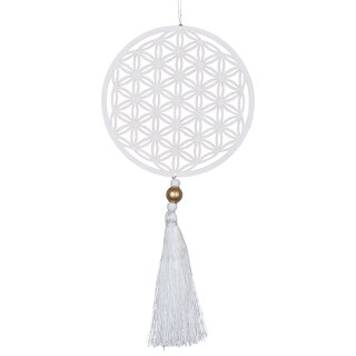 Blume des Lebens mit Tassel Dekoration, weis, MDF Ornament