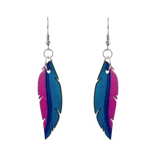 Ohrringe FEDER blau-magenta, Flaschenkurbis