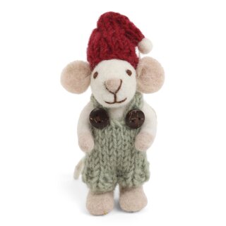 Baby Maus weiß, Hose grün, 10 cm