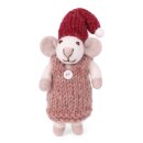 Maus weiß, Kleid lachsrot, 12 cm