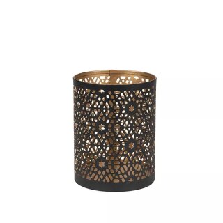 Windlicht 8x10cm COSMIC, schwarz-gold, Eisenblech