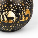 Windlicht rund,15x10cm, NIGHT FOREST, schwarz-gold, Eisenble