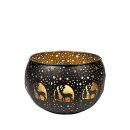 Windlicht rund,18x13cm NIGHT FOREST, schwarz-gold, Eisenblec
